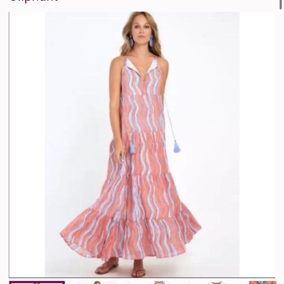 Oliphant Dresses & Skirts - Oliphant coral pink and white block print tiered cotton tassle tie maxi dress S